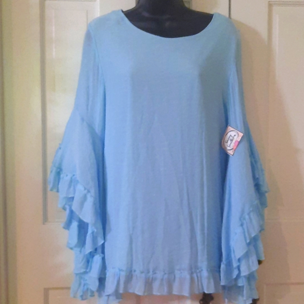 Powder Blue Relaxed Ruffled Tunic - Picture 2 of 9